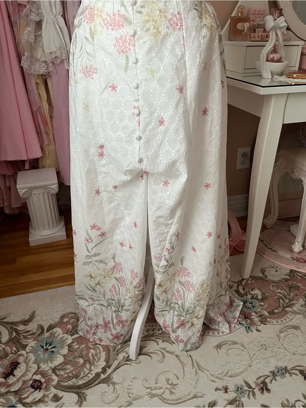 Floral Ivory Maxi Dress with Pink & Green Accents - Picture 3 of 4